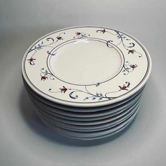 Mikasa Annette Bread&Butter Plates, Set of 10 Intaglio Red Flowers, Blue Scroll - Picture 4 of 10